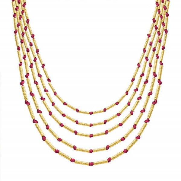 18K GOLD PLATED DEVITRA BURGANDY MULTI STRAND NECKLACE