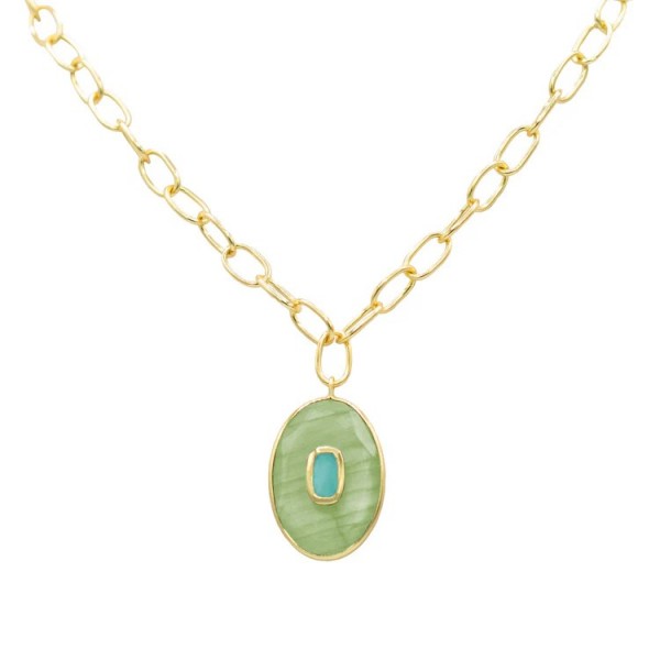 24K GOLD PLATE CLARISSA STATEMENT PENDANT WITH GREEN AMETHYST & BLUE TOPAZ