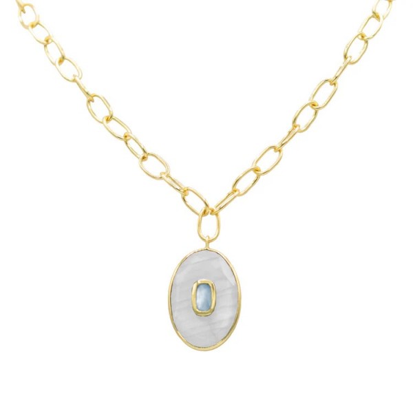 24K GOLD PLATE CLARISSA MOTHER OF PEARL & TAZANITE STATEMENT PENDANT
