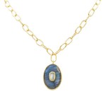 24K GOLD PLATE CLARISSA LABRADORITE & MOTHER OF PEARL STATEMENT NECKLACE