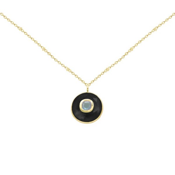 24K GOLD PLATE KARINA BLACK ONYX & TANZANITE DELICATE NECKLACE