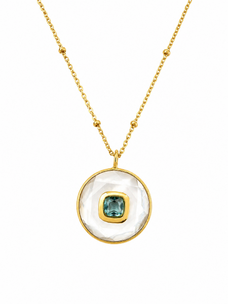 24K GOLD PLATED MOTHER OF PEARL & GREEN AMETHYST PENDANT