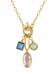 18K GOLD PLATED TANZANITE, MOTHER OF PEARL & GREEN AMETHYST PENDANT