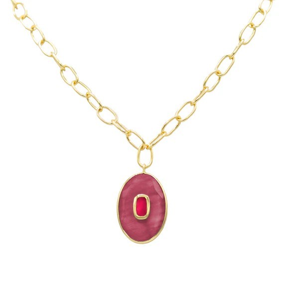 24K GOLD PLATE CLARISSA TOURMALINE WITH FUSCHIA STATEMENT PENDANT