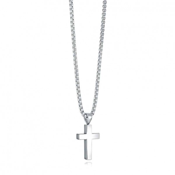 STAINLESS STEEL  REVERSIBLE BRUSHED & POLISHED CROSS NECKLACE