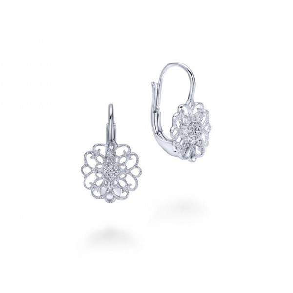 STERLING SILVER WHITE SAPPHIRE VINTAGE FILIGREE OPEN DROP EARRINGS