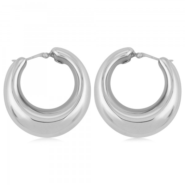 Sterling Silver Tapered Puff Oval Hoop Earrings