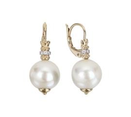 ALWAND VAHAN 14K YELLOW GOLD PEARL AND DIAMOND EARRINGS .05CTW