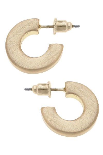 SATIN GOLD TONE SMALL FLAT HOOP EARRINGS
