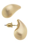 PUFFED TEARDROP SATIN GOLD TONE STUD EARRINGS