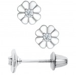 STERLING SILVER FLOWER EARRINGS WITH DIAMOND