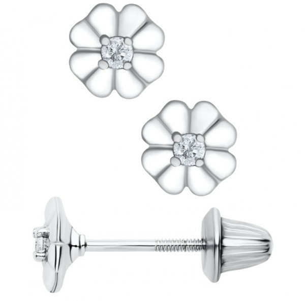 STERLING SILVER FLOWER EARRINGS WITH DIAMOND