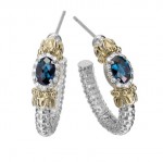 VAHAN STERLING SILVER & 14K LONDON BLUE TOPAZ AND DIAMOND HOOP EARRINGS