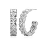 STERLING SILVER QUILTED 25MM CZ EARRINGS