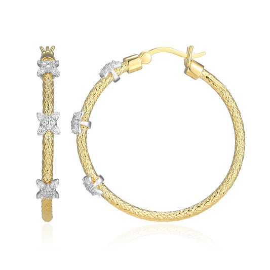STERLING SILVER GOLD PLATED CZ HOOP EARRINGS