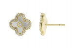 STERLING SILVER GOLD PLATED CUBIC ZIRCONIA AND MOTHER OF PEARL CLOVER EARRINGS