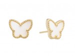 STERLING SILVER GOLD PLATED MOTHER OF PEARL BUTTERFLY STUD EARRINGS