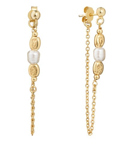 STERLING SILVER GOLD PLATED FRESHWATER PEARL DROP EARRINGS WITH POST