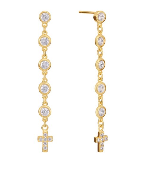 STERLING SILVER & GOLD PLATED LENEA BEZEL CUBIC ZIRCONIA CROSS DROP EARRINGS