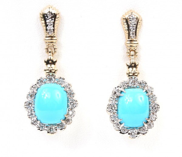 VAHAN STERLING SILVER & 14K GOLD DIAMOND & TURQUOISE EARRINGS