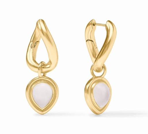 JULIE VOS DOLCE HOOP & CHARM GOLD PLATED IRIDESCENT CLEAR CRYSTAL EARRINGS