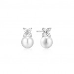 STERLING SILVER GOLD PLATED SHELL PEARL & LUCKY CLOVER STUD EARRINGS