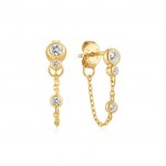 STERLING SILVER GOLD PLATED GOLD BEZEL SET DROP CHAIN STUD EARRINGS