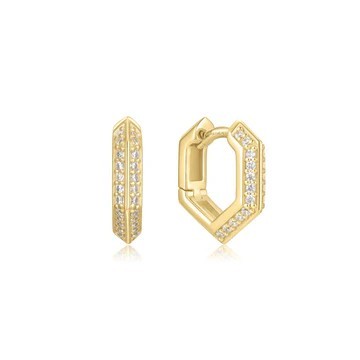 STERLING SILVER GOLD PLATED SPARKLING HUGGIE HOOP EARRINGS