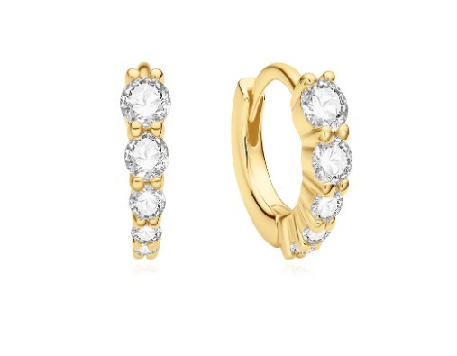 STERLING SILVER GOLD PLATED GOLD GRADUATED SPARKLE HUGGIE HOOP EARRING