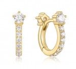 STERLING SILVER GOLD PLATED GOLD SPARKLING PAVE HUGGIE HOOP EARRINGS