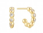STERLING SILVER GOLD PLATED GOLD BEZEL BEADED HUGGIE HOOP EARRINGS