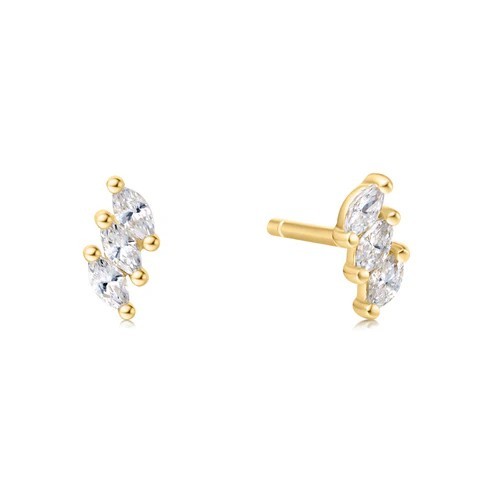 STERLING SILVER GOLD PLATED TRIPLE MARQUISE STUD EARRINGS