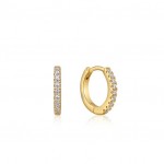 STERLING SILVER GOLD PLATED SPARKLE HUGGIE HOOP EARRINGS