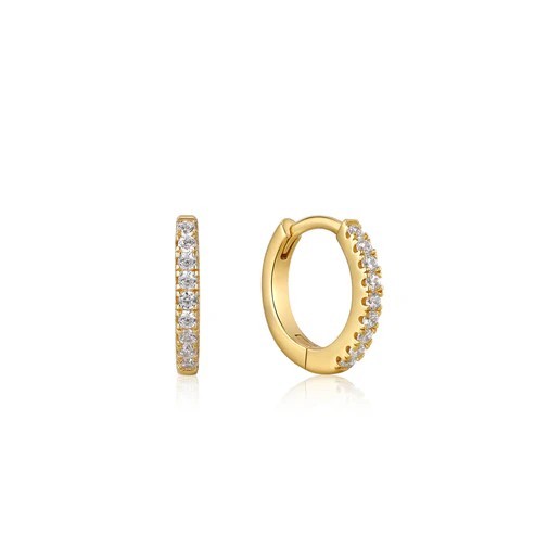 STERLING SILVER GOLD PLATED SPARKLE HUGGIE HOOP EARRINGS