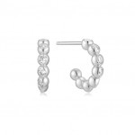 STERLING SILVER BEZEL BEADED HUGGIE HOOP EARRINGS