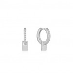 STERLING SILVER SPARKLING SHIELD HUGGIE HOOP EARRINGS