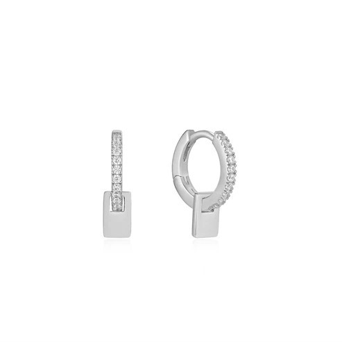 STERLING SILVER SPARKLING SHIELD HUGGIE HOOP EARRINGS