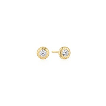 STERLING SILVER GOLD PLATED TEXTURED BEZEL SET STUD EARRINGS