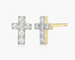 STERLING SILVER GOLD PLATED LAB GROWN DIAMOND CROSS STUD EARRINGS