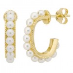 STERLING SILVER GOLD PLATED FAUX PEARL HUGGY EARRINGS