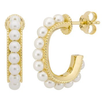 STERLING SILVER GOLD PLATED FAUX PEARL HUGGY EARRINGS