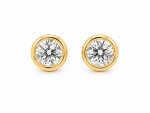 STERLING SILVER GOLD PLATED 6MM BEZEL SET CZ STUD EARRINGS