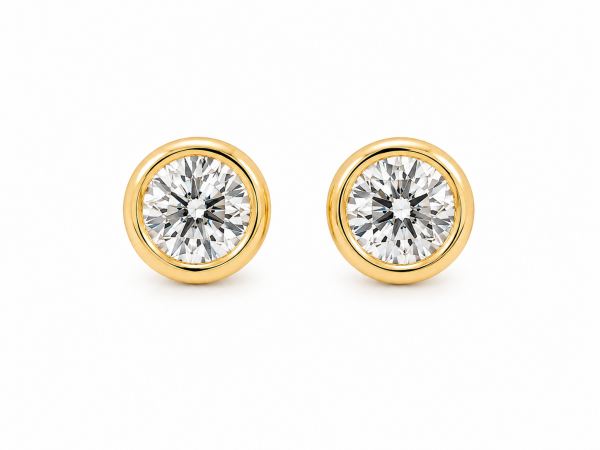STERLING SILVER GOLD PLATED 3MM BEZEL SET CZ STUD EARRINGS