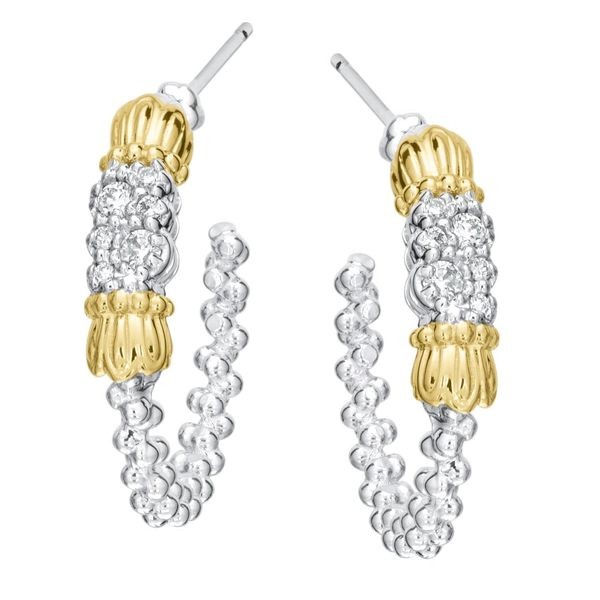 STERLING SILVER & 14K YELLOW GOLD 20MM DIAMOND HOOP EARRINGS