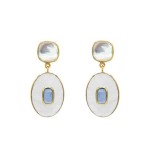 24K GOLD PLATED BISA MOTHER OF PEARL & TANZANITE STATEMENT EARRINGS