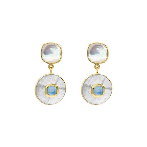 24K GOLD PLATED INELDA MOTHER OF PEARL TOPAZ EARRINGS