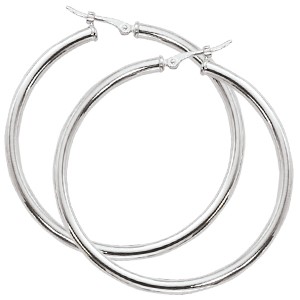 14K White Gold Tube Hoop Earrings 2.5X40Mm