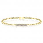 14K YELLOW GOLD DIAMOND BAR BEAD BANGLE BRACELET