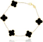 14K YELLOW GOLD LARGE CLOVER ONYX BRACELET