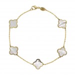 14K YELLOW GOLD LARGE MOTHER OF PEARL CLOVER BRACELET